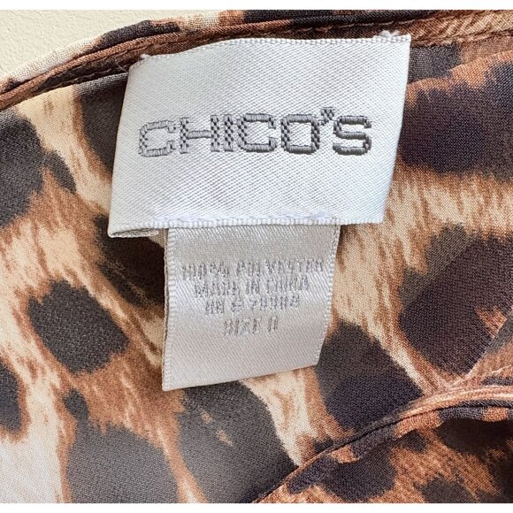Chicos Leopard Print Sheer Caftan Top With Tie Waist Size 0 S - Picture 5 of 5